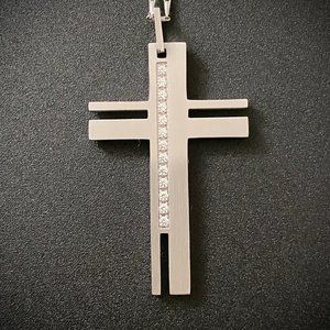Stainless Steel Cross Pendant with Crystal Zirconia